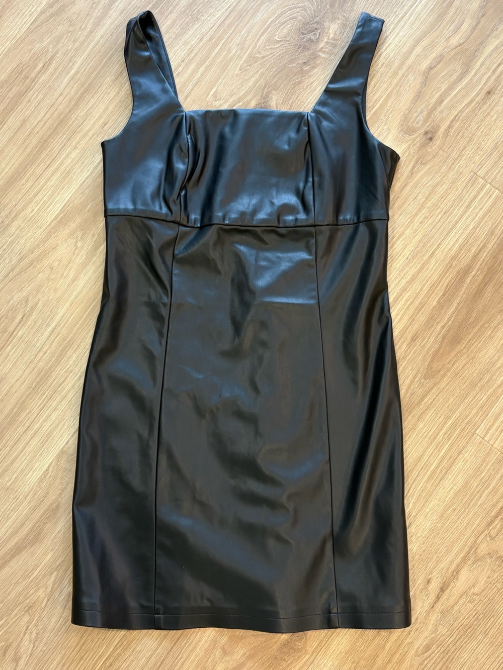 The Drop Black Faux Leather Mini Dress – Size M – NWT